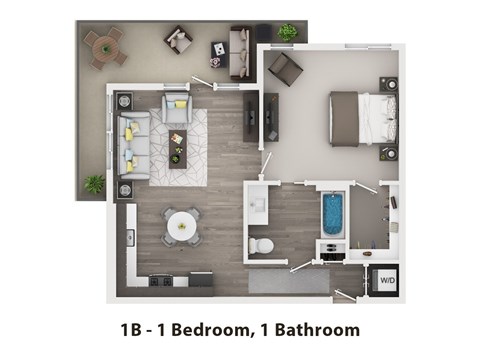 Floor plan for 1 bed, 1 bath, 730 sqft